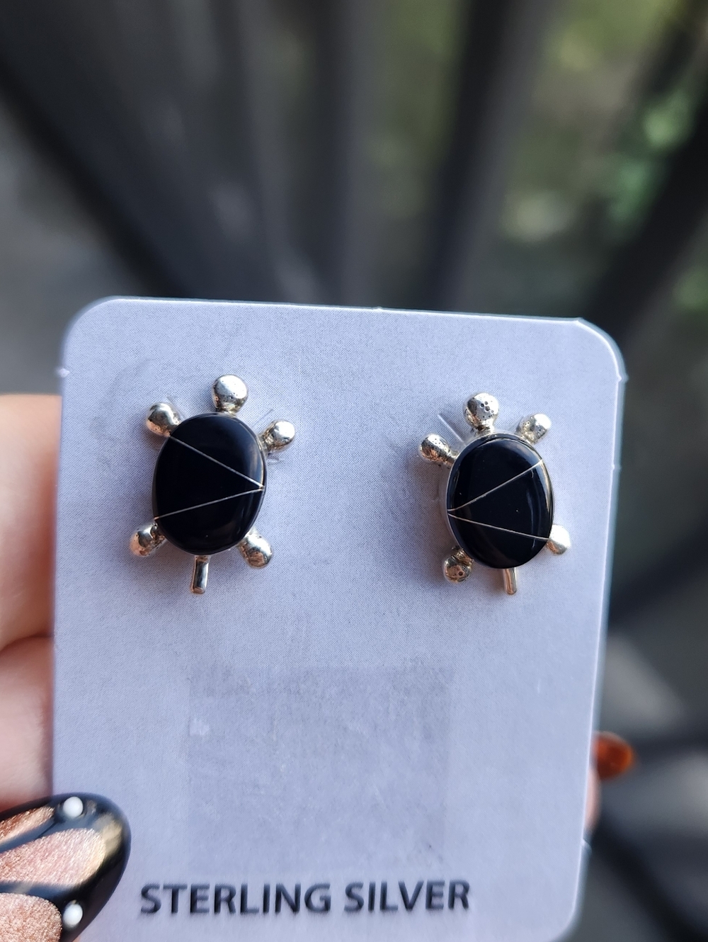 Handmade Native American Sterling Silver Onyx Turtle Stud Post Back Earrings